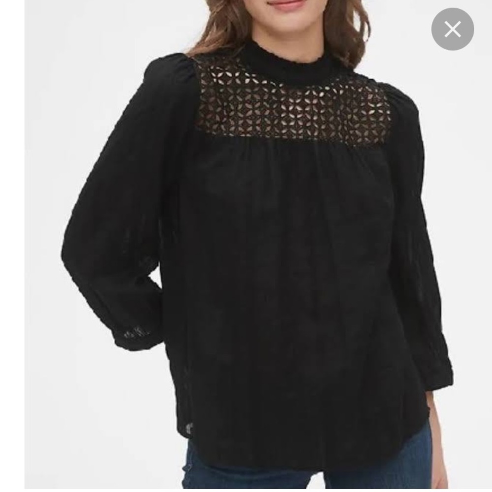 Gap Crochet Lace-Trim Mockneck Blouse